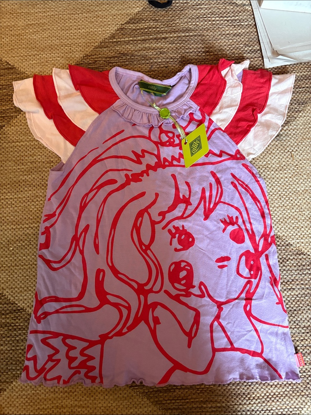 Oilily Lilac Tank with Bright Red Graphic and Pink Sleeves
